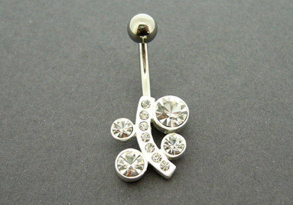 Piercing nombril argent pierres blanches