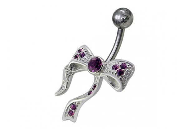 Piercing nombril argent noeud violet