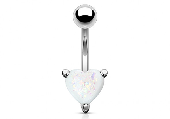 Piercing nombril coeur opalite blanc