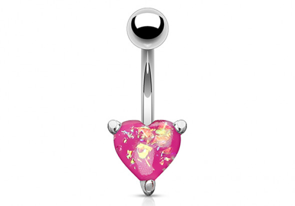 Piercing nombril coeur opalite rose