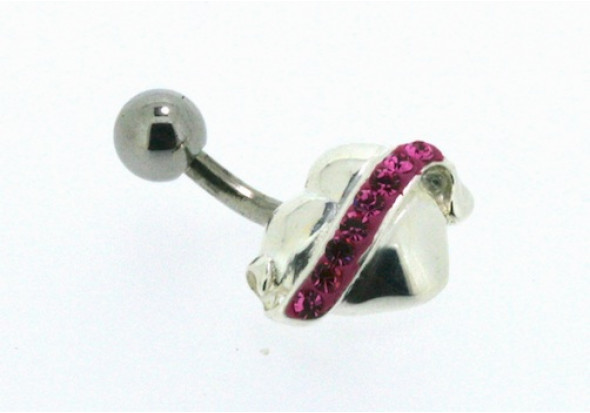 Piercing nombril fantaisie coeur et strass rose