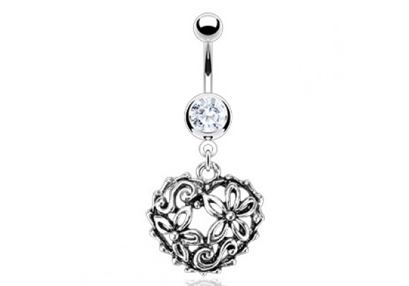 Piercing nombril coeur pendant et arabesque