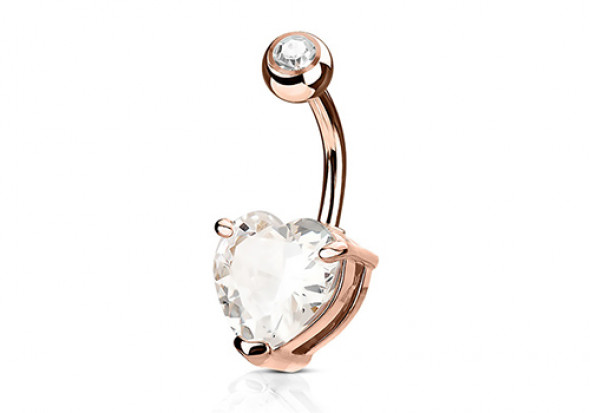 Piercing nombril coeur griffé plaqué or rose pierre 10mm