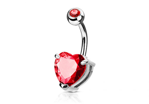 Piercing nombril coeur rouge 10mm