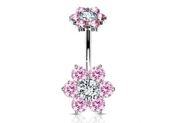 Piercing Nombril Fleur double charme rose