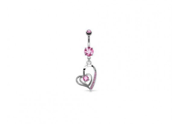 Piercing Nombril double coeur rose