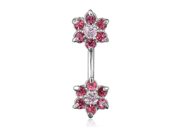 Piercing nombril double fleur rose