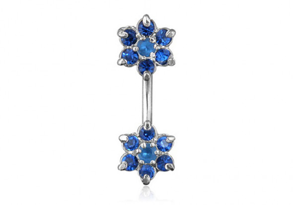 Piercing nombril double fleur bleue