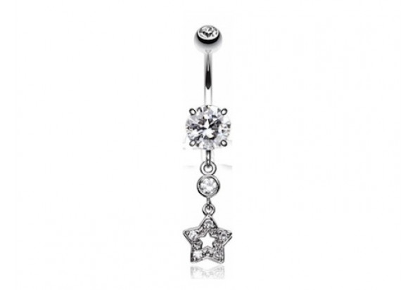 Piercing nombril pendentif étoile avec cristaux blancs