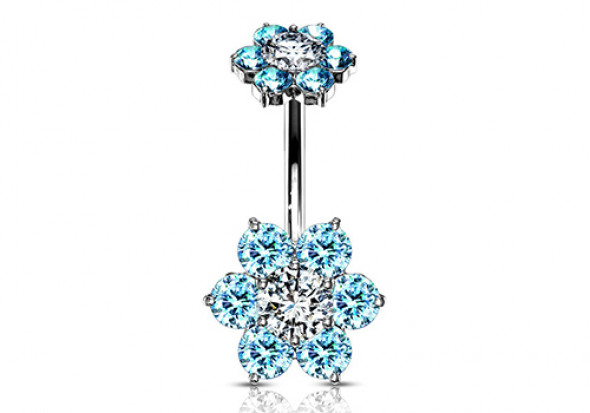 Piercing Nombril Fleur double charme turquoise