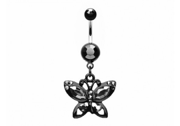 Piercing nombril fantaisie papillon noir