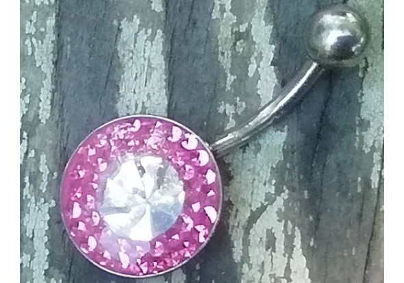 Piercing nombril cristaux rose et strass