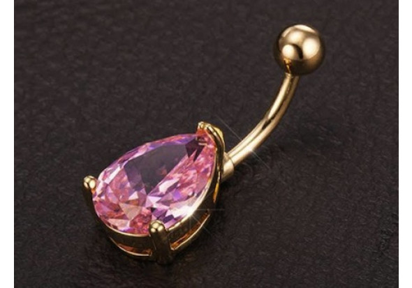 Piercing Nombril goutte rose griffée dorée