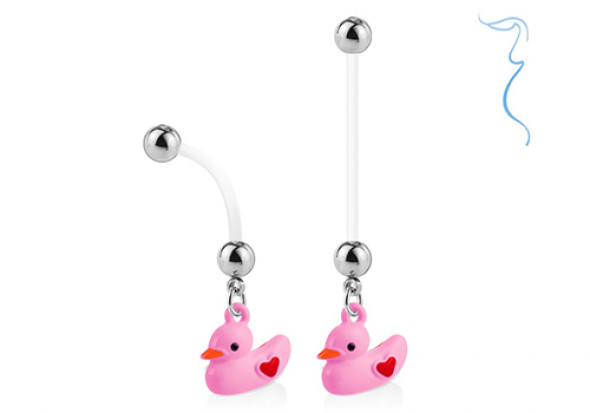 Piercing nombril femme enceinte canard rose