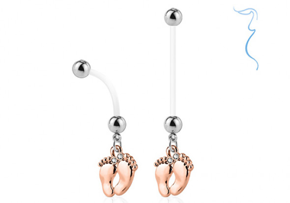 Piercing nombril grossesse petits pieds plaqué or rose