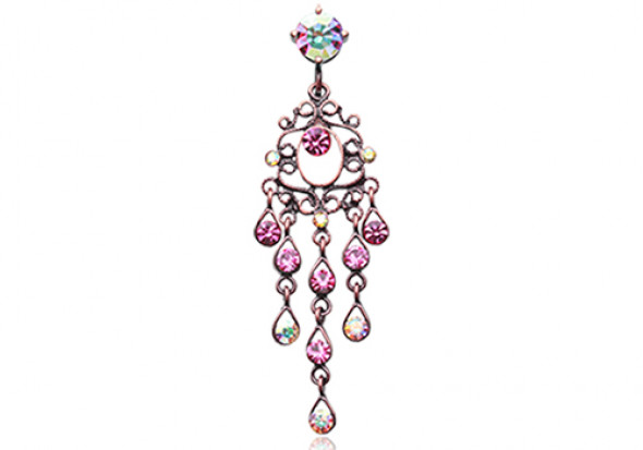 Piercing nombril inversé chandelier vintage rose