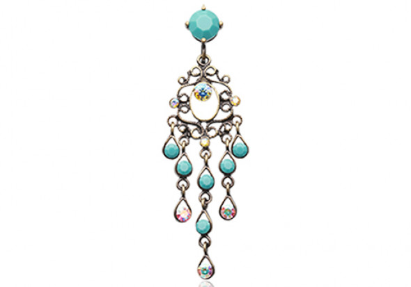 Piercing nombril inversé chandelier vintage turquoise