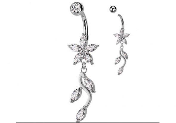 Piercing nombril marquise fleur banche