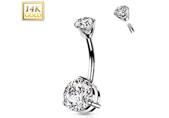 Piercing nombril or blanc 14 carats cristal griffé