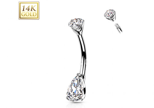 Piercing nombril or blanc 14 carats goutte griffée