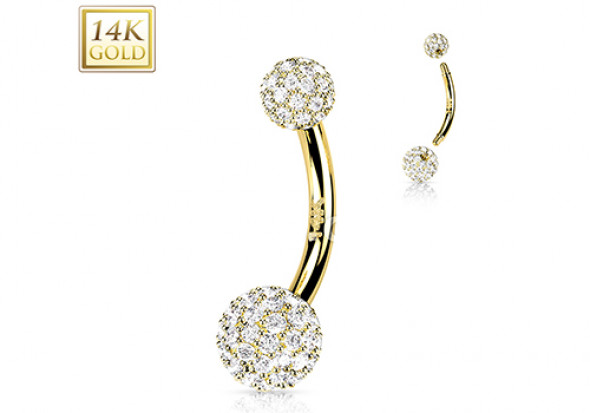 Piercing nombril or jaune 14 carats multi strass