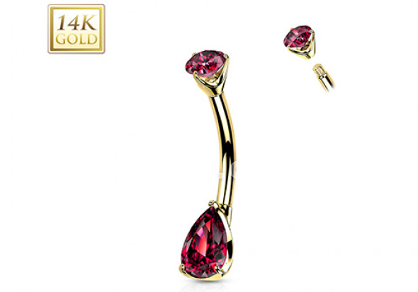 Piercing nombril or jaune 14 carats goutte griffée ROUGE