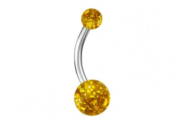 Piercing nombril acrylique glitter jaune