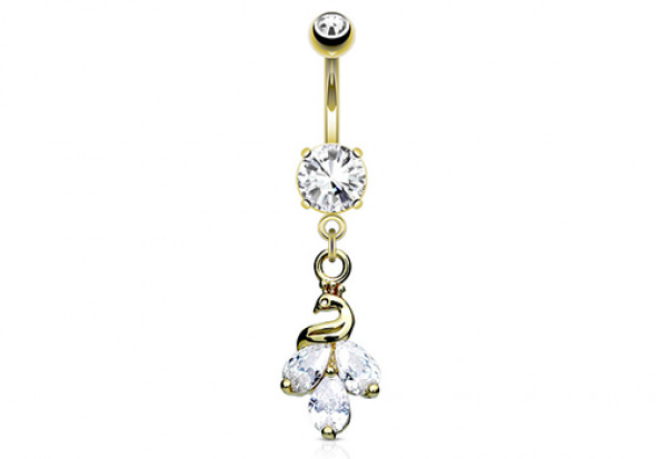 Piercing nombril paon plaqué or 14K