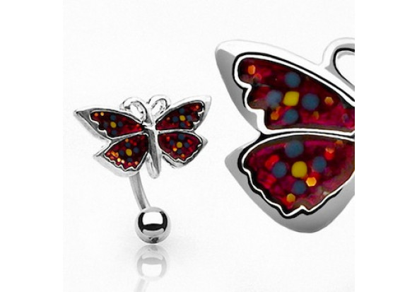 Piercing nombril papillon rouge inversé