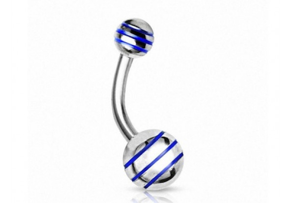 Piercing nombril acier rayé bleu