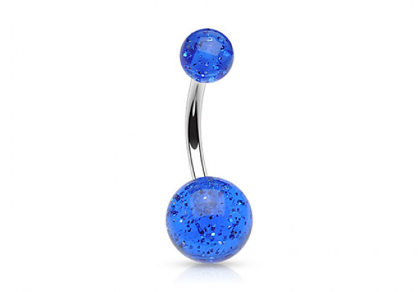 Piercing nombril acrylique paillette bleue