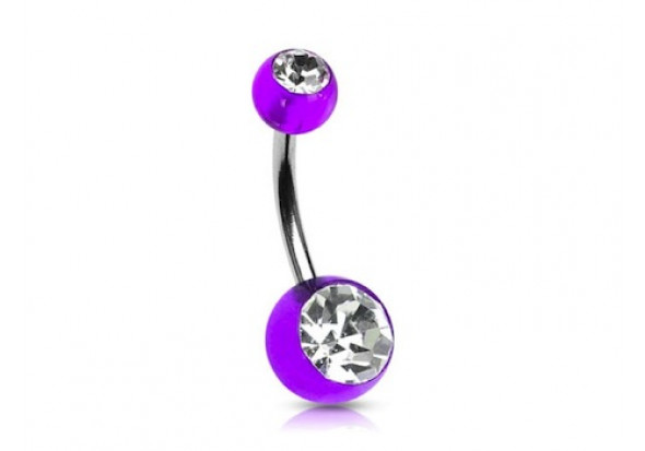 Piercing nombril acrylique violet pierre blanche