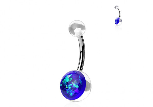Piercing nombril acrylique opale brillante bleue