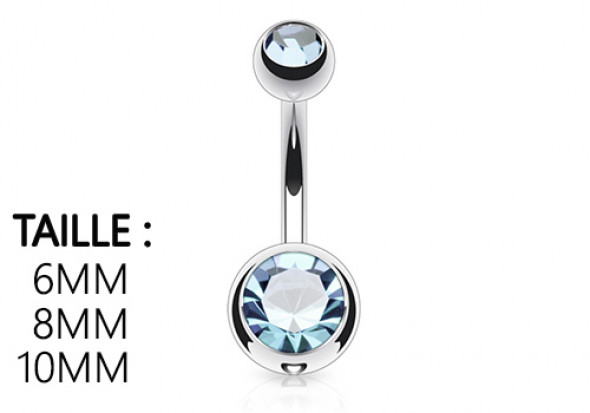 Piercing nombril basique pierre bleu claire