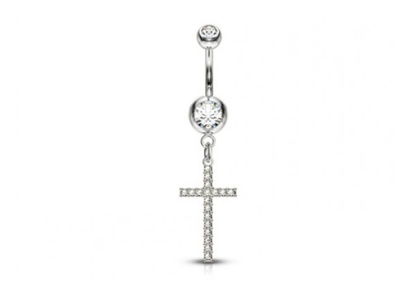 Piercing de ventre grande croix et strass