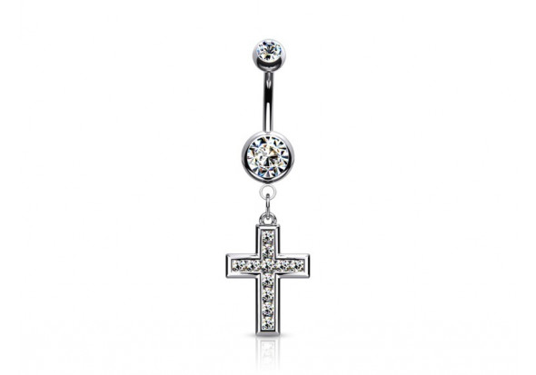 Piercing de ventre croix et strass