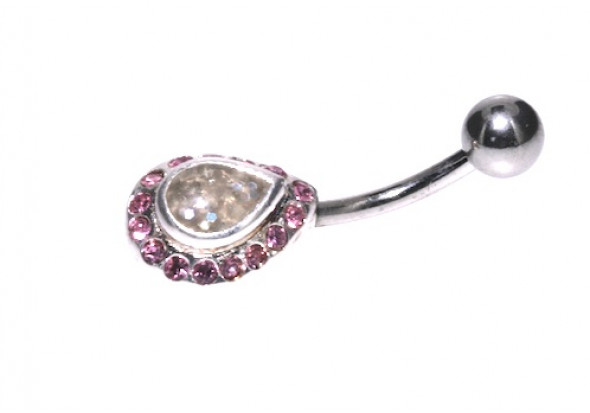 Piercing nombril fantaisie goutte strass rose