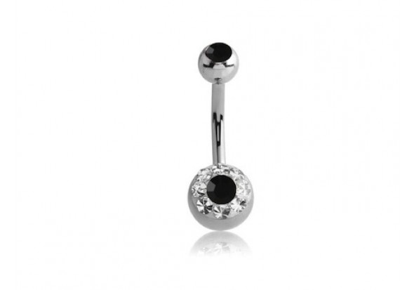 Piercing nombril fantaisie multi strass noir et blanc