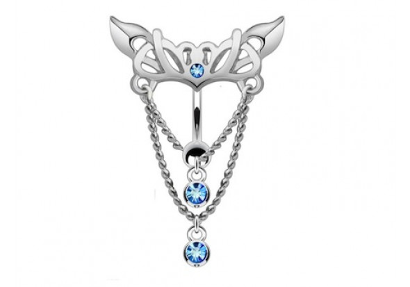 Piercing nombril inversé pendentif pierres bleues