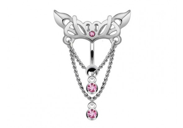 Piercing nombril inversé pendentif pierres roses