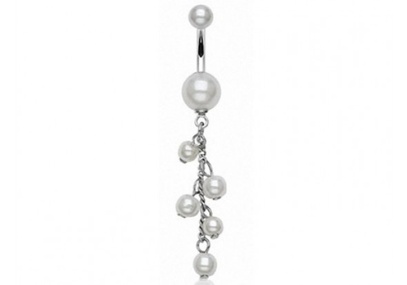 Piercing nombril pendentif perles nacrées blanches