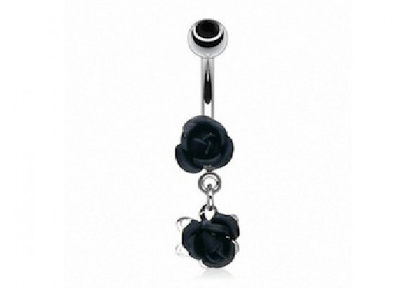 Piercing nombril pendentif rose noire