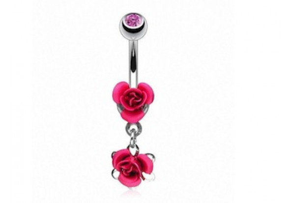 Piercing nombril pendentif rose 