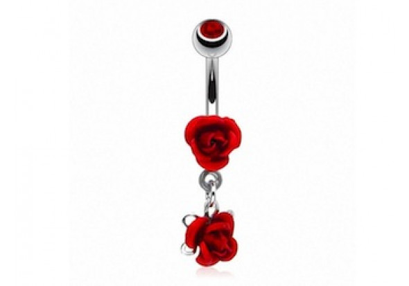 Piercing nombril pendentif rose rouge