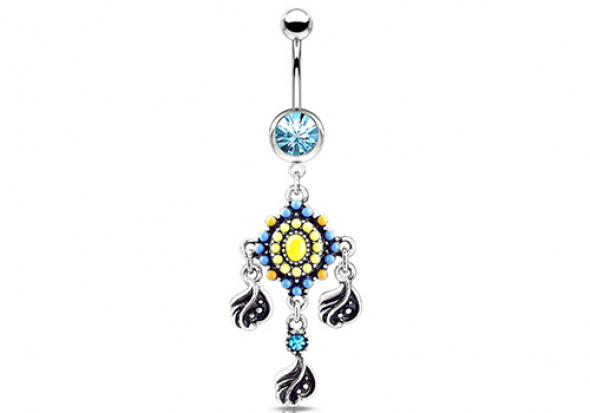 Piercing nombril motif dream catcheur et plume