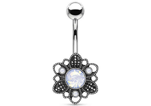 Piercing nombril fleur opalite filigrane tribal