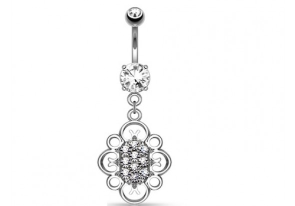Piercing nombril fleur filigrane blanc