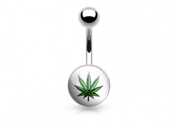 Piercing nombril acier logo cannabis