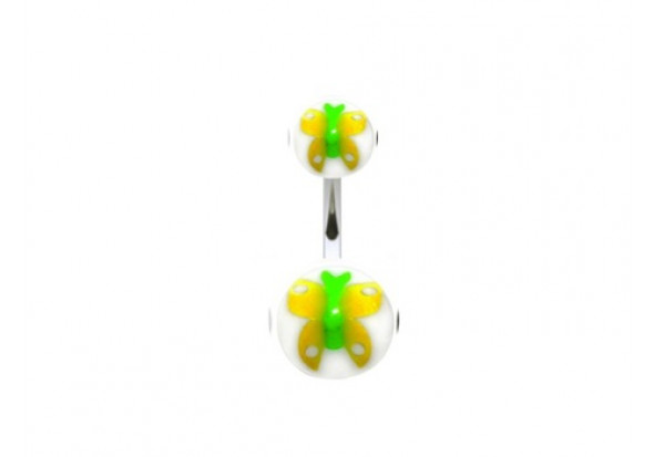 Piercing nombril acrylique papillon jaune