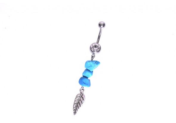 Piercing nombril pendant turquoise et plume